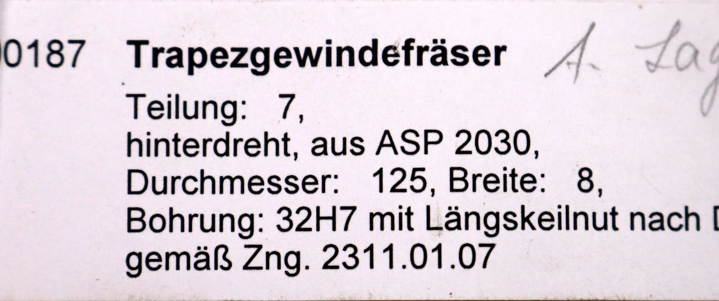 Bild des Artikels DOLD-Trapezgewindefräser-Teilung-7mm- Ø125x8x Ø32mm-H7-mit-LKN-21-Spannuten