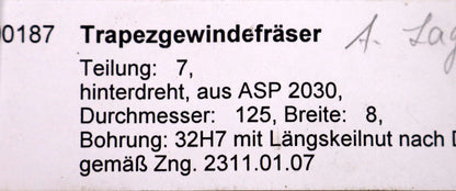 Bild des Artikels DOLD-Trapezgewindefräser-Teilung-7mm- Ø125x8x Ø32mm-H7-mit-LKN-21-Spannuten