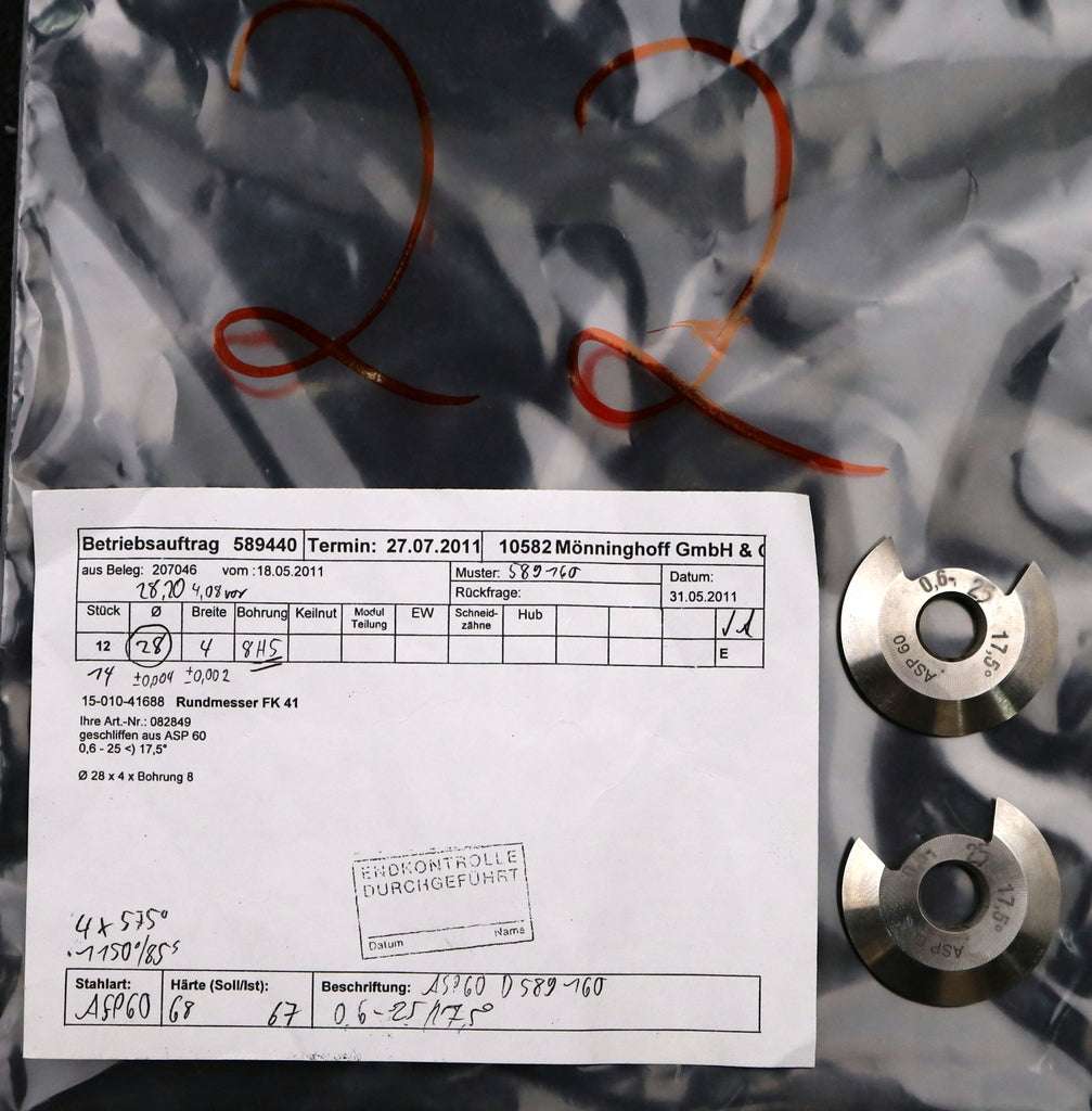 Bild des Artikels DOLD-Rundmesser-für-KLINGELNBERG-FK41-m=0,8-1,6-43-17,5°-EGW-Ø28x4xØ8mm