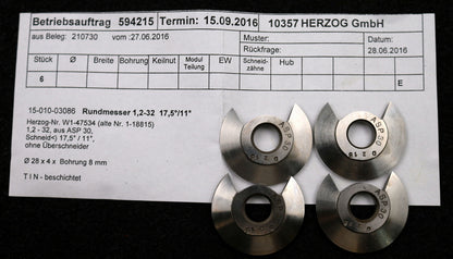 Bild des Artikels DOLD-Rundmesser-für-KLINGELNBERG-FK41-m=0,6-1,2-32-17,5°-/-11°EGW-Ø28x4xØ8mm