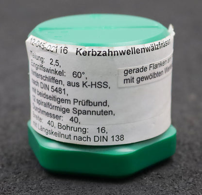 Bild des Artikels DOLD-Kerbzahnwellen-Wälzfräser-Tlg.-2,5-60°EGW-DIN-5481-Ø40x40xØ16mm-mit-LKN